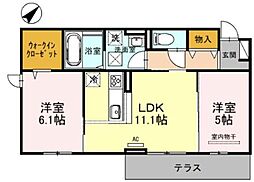 南海線 泉大津駅 徒歩12分の賃貸アパート 1階2LDKの間取り