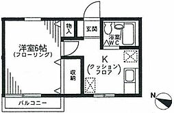 カーサ榊原 1Kの間取図画像