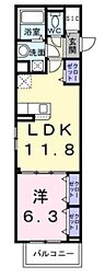 ボワ リュネール 1LDKの間取図画像