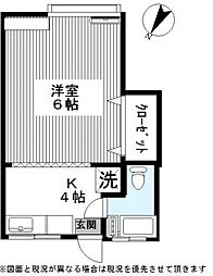 オーク中目黒1 1Kの間取図画像