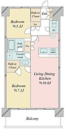 レジディア南千住 5階2LDKの間取り