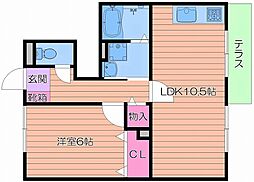 おおさか東線 城北公園通駅 徒歩15分の賃貸マンション 1階1LDKの間取り