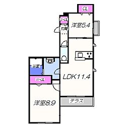 JR阪和線 上野芝駅 徒歩7分の賃貸マンション 1階2LDKの間取り