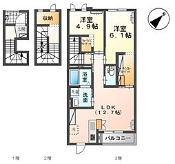 ＤｉｓＮｅｒｄ 3階2LDKの間取り