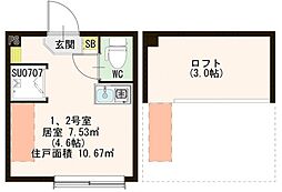 ハーモニーテラス中板橋IV 2階ワンルームの間取り