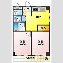 アルカディアしき 2DKの間取図画像