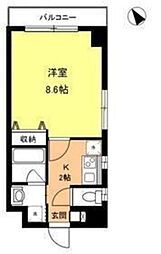 ヴァンクール 4階1Kの間取り