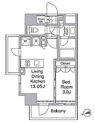 レジディア目黒4 7階1LDKの間取り