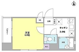 ロワール島津山南 1Kの間取図画像