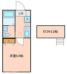 オリオン五反野 2階1Kの間取り