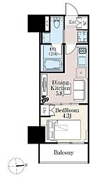 ザ・ライオンズフォーシア町屋 3階1DKの間取り