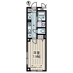 コーポTO 2階1Kの間取り