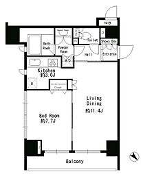 パークルージュ赤坂檜町 11階1LDKの間取り
