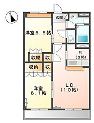 南海加太線 中松江駅 徒歩7分の賃貸マンション 2階2LDKの間取り