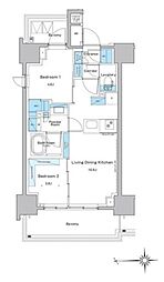 ルフォンプログレ門前仲町プレミア 13階2LDKの間取り