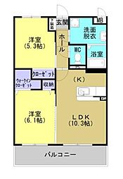 サンシャインMiyabi 2LDKの間取図画像
