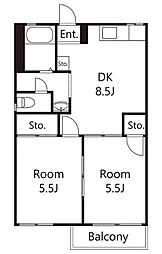 マロンハイム 2階2DKの間取り