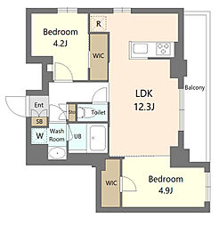 S-RESIDENCE北綾瀬awesome 4階2LDKの間取り