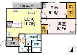 セレスティア興野 3階2LDKの間取り