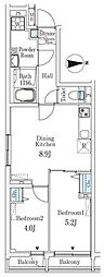 クレアティフ文京千駄木 2DKの間取図画像