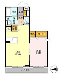 アネモスコートII 1階1LDKの間取り