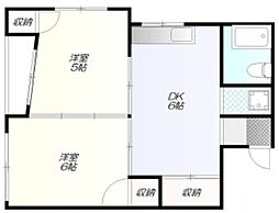 コンフォート竜泉クボタ 5階2DKの間取り
