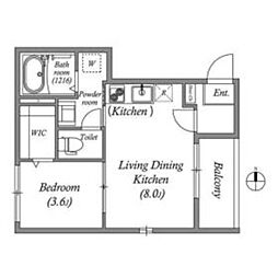エディフィッシオ椥辻 2階1LDKの間取り