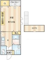 ヒルズ千葉 2階1Kの間取り