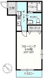 小田急小田原線 相模大野駅 徒歩9分の賃貸アパート 2階1Kの間取り