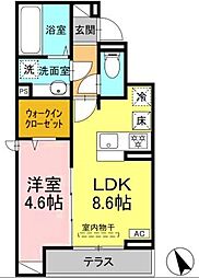 Dアセット飛田給 1階1LDKの間取り