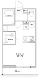 エルスタンザ四ツ木EAST 2階ワンルームの間取り