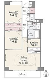 メゾン・シャルム 9階2LDKの間取り
