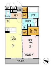 アプリコットガーデンC 1LDKの間取図画像