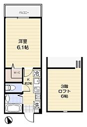 ラ・リュエル馬込 3階1Kの間取り