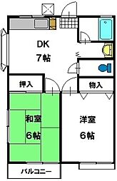 ファミリールハイツ浪花 2階2DKの間取り