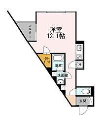カスタリア目黒長者丸 1階ワンルームの間取り