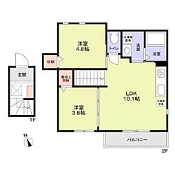 アベニューさんごD棟 2LDKの間取図画像