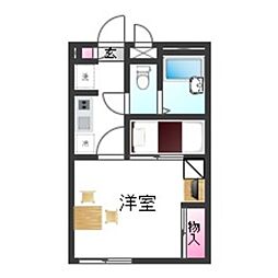 レオパレスサンシャイン北条 1Kの間取図画像
