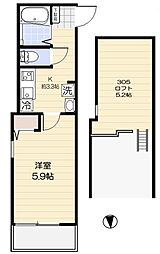 ルミエール赤羽 3階1Kの間取り