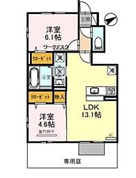 フローラ土生C棟 2LDKの間取図画像