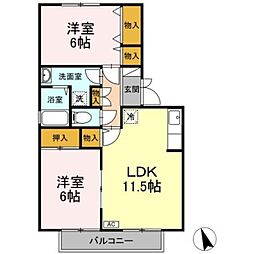 アベニール21 2階2LDKの間取り