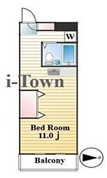 梶野園ビル 4階ワンルームの間取り
