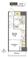 WORVE東京木場 1DKの間取図画像