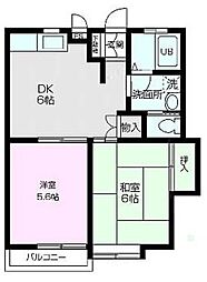 サンエミリー 2階2DKの間取り