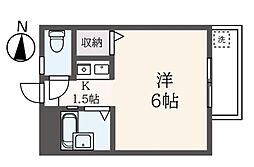 リバーサイド玉川 2階1Kの間取り