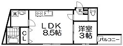 ボヌール宮之阪(ボヌールミヤノサカ) 1LDKの間取図画像