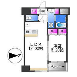 近鉄けいはんな線 長田駅 徒歩5分の賃貸マンション 6階1LDKの間取り