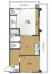 高原マンション 4階2DKの間取り