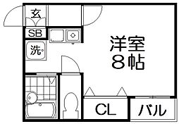 エクセル原口 1Kの間取図画像