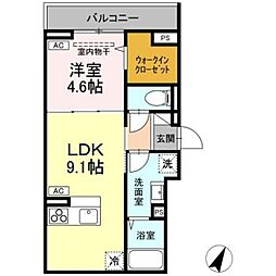 JR中央線 吉祥寺駅 4.6kmの賃貸アパート 2階1LDKの間取り
